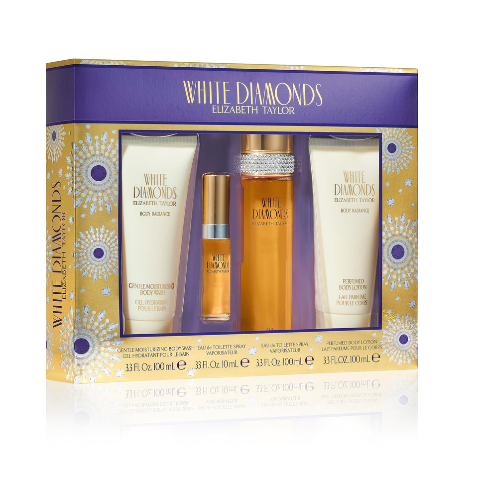 Elizabeth Taylor White Diamonds 4-Piece Set bottle front view, ideal gift for fragrance lovers