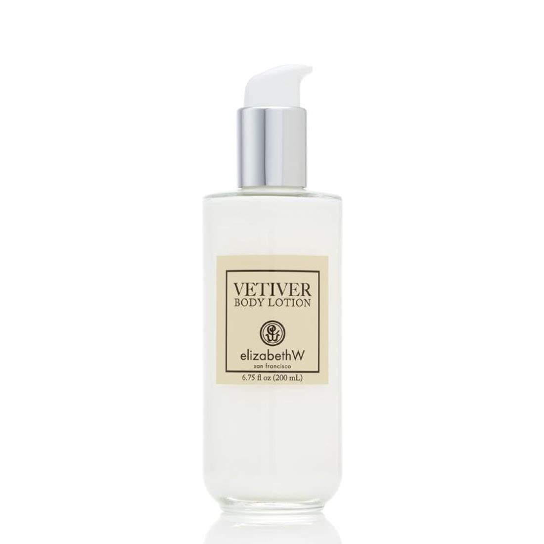 Elizabeth W Vetiver Body Lotion close-up texture highlighting milky, quick-absorbing moisturizing feel