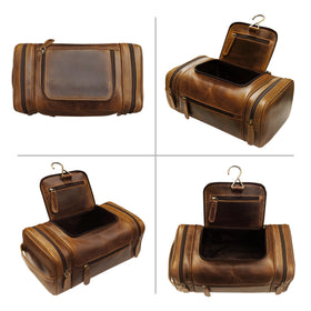 Elizo genuine leather toiletry bag waterproof lining protects belongings during travel.