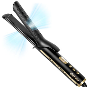 ELLA BELLA 2-in-1 straightener-curler front view with ergonomic design for easy styling.