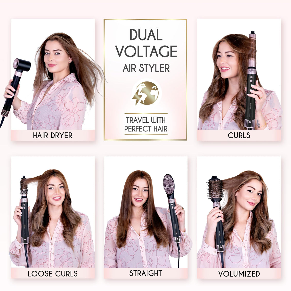 ELLA BELLA 6-in-1 rotating curling iron 32mm creates natural-looking curls.
