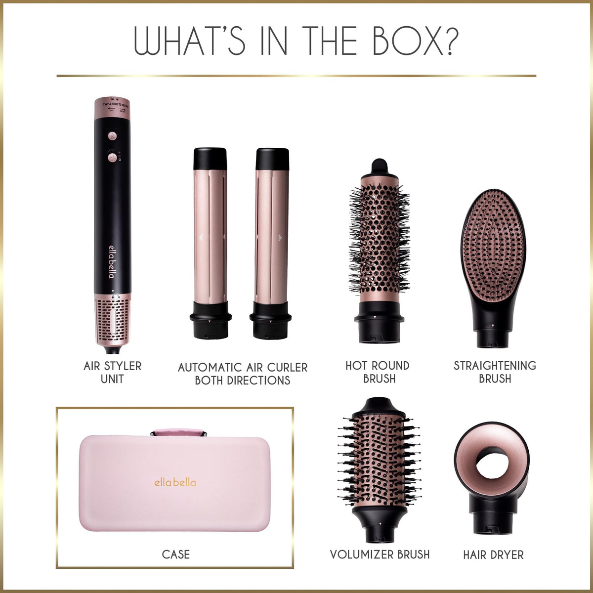 ELLA BELLA 6-in-1 travel case included for secure packing on trips.