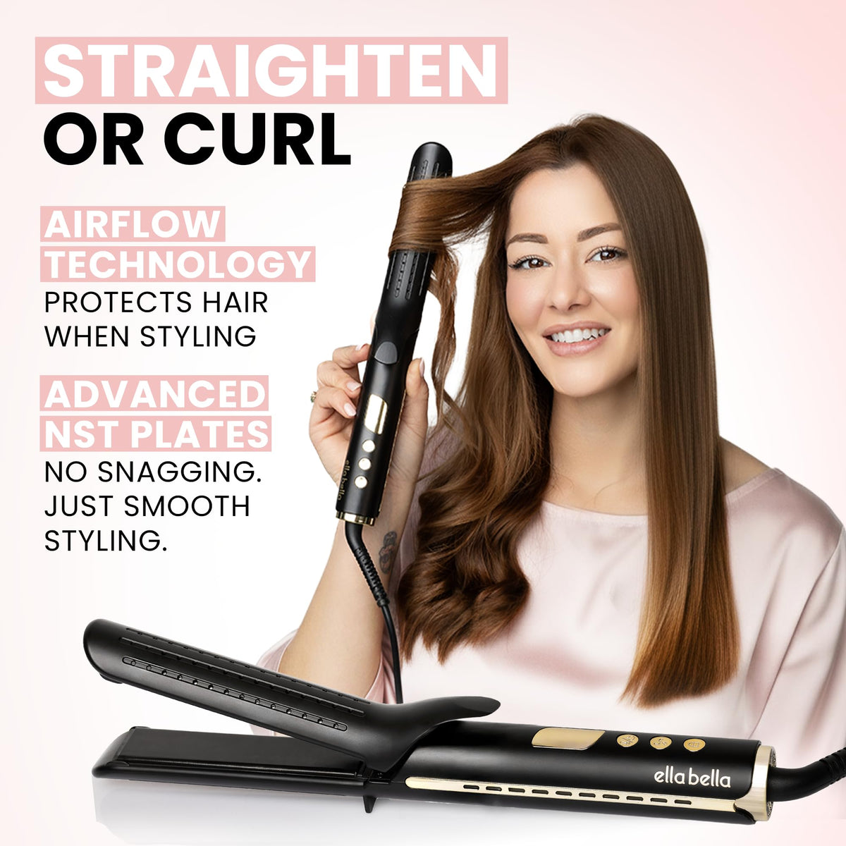 ELLA BELLA airlfow cooling technology in action supports faster setting and less frizz.
