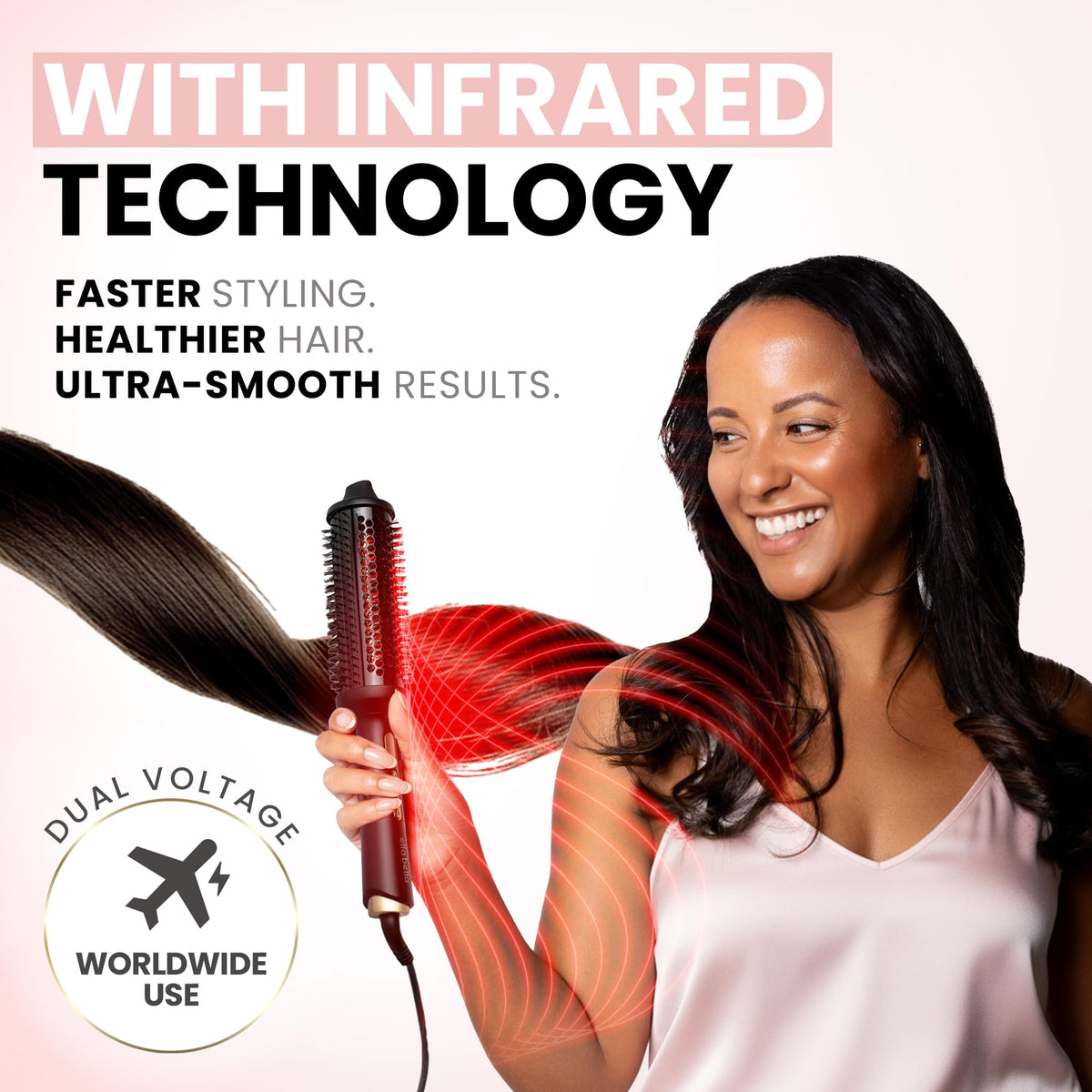ELLA BELLA dual-voltage travel-friendly design supports styling anywhere.