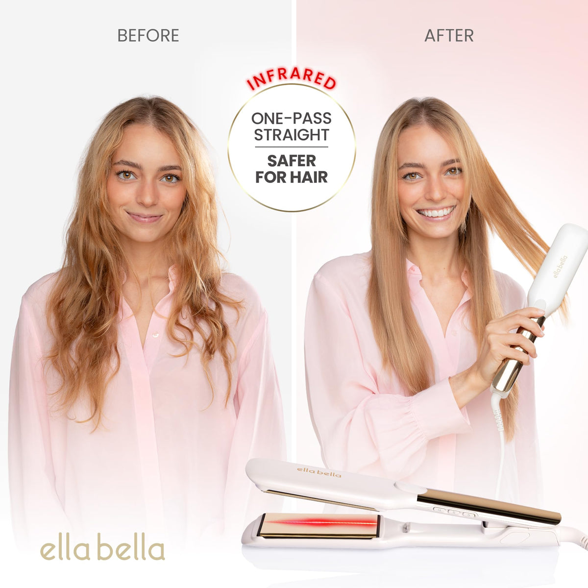 ELLA BELLA flat iron digital display for precise temperature control.