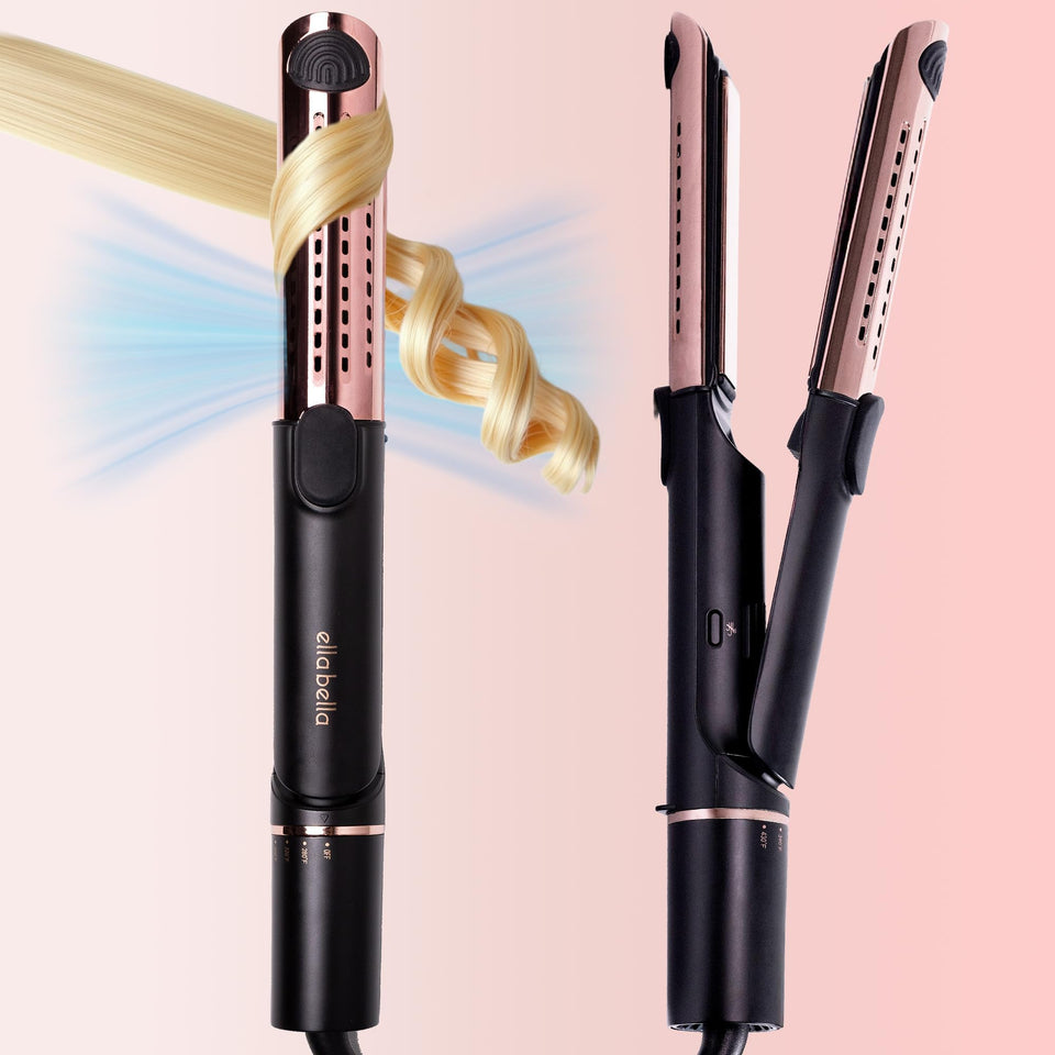 ELLA BELLA 2in1 straightener-curler in use for versatile styling