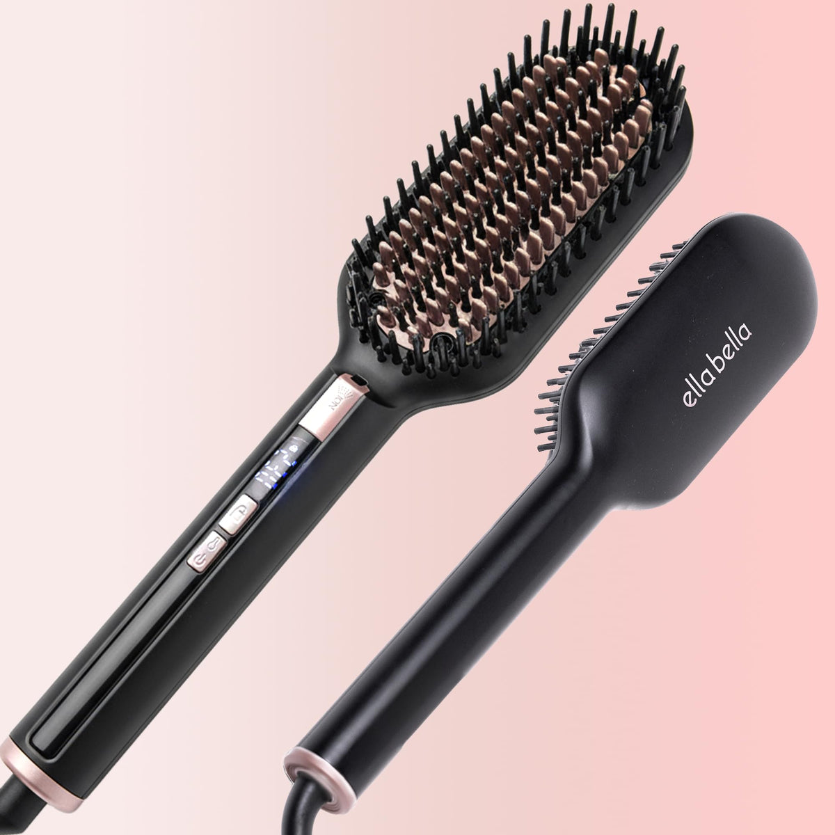 ELLA BELLA hair-straightening brush closeup for effortless styling