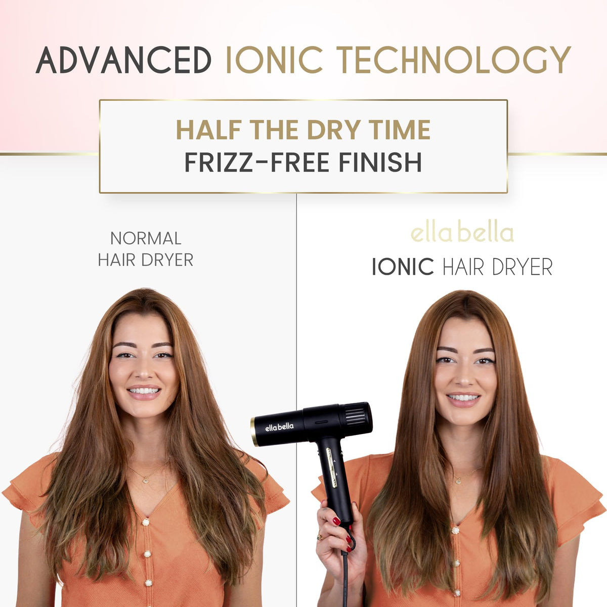 ELLA BELLA ionic hair dryer's lightweight design reduces fatigue during long styling sessions.