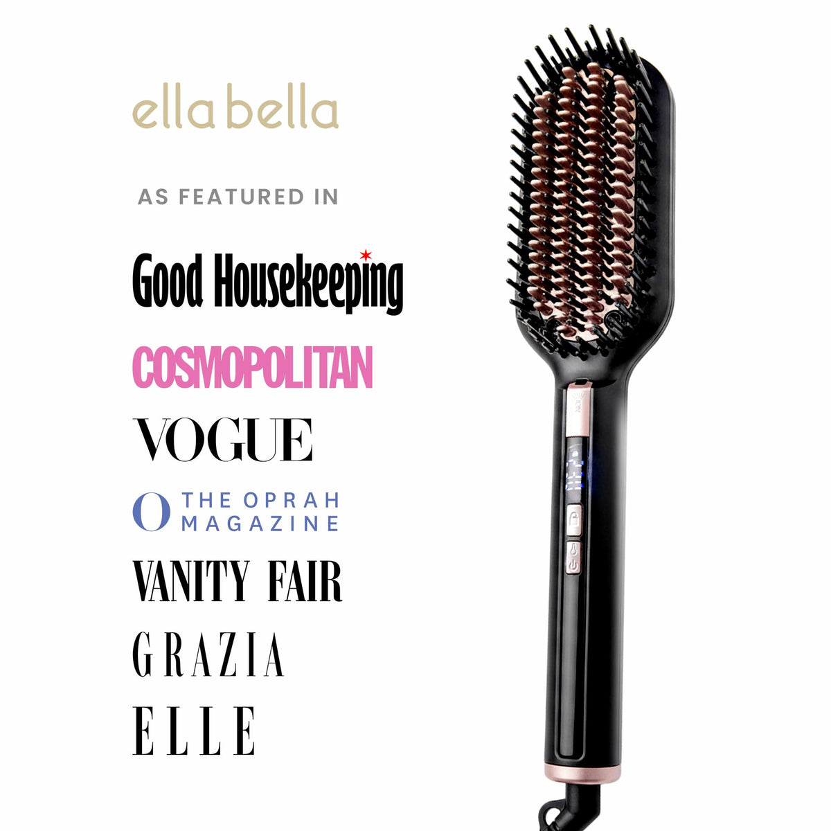ELLA BELLA ionic-technology graphic highlights frizz reduction benefits