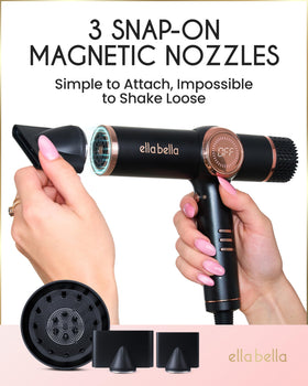 ELLA BELLA tapered magnetic nozzle provides targeted airflow for precise styling
