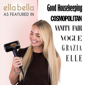 ELLA BELLA plasma technology close-up showing ion emission for healthier-looking hair