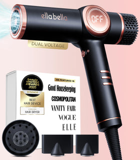 ELLA BELLA professional ionic hair dryer with diffuser for smoother, frizz-free styling