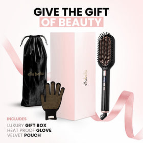 ELLA BELLA two-in-one brush-flat-iron in travel-ready form