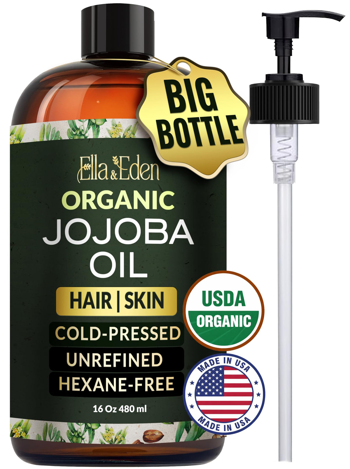 Ella & Eden 16 oz jojoba oil bottle ready for all-over hydration