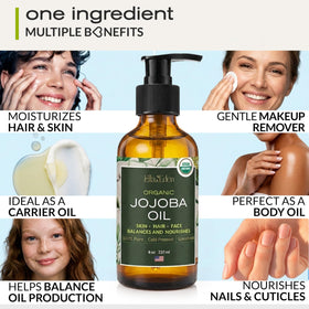 Ella & Eden jojoba oil dropper bottle highlighting purity