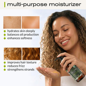 Ella & Eden jojoba oil glass bottle being used on skin