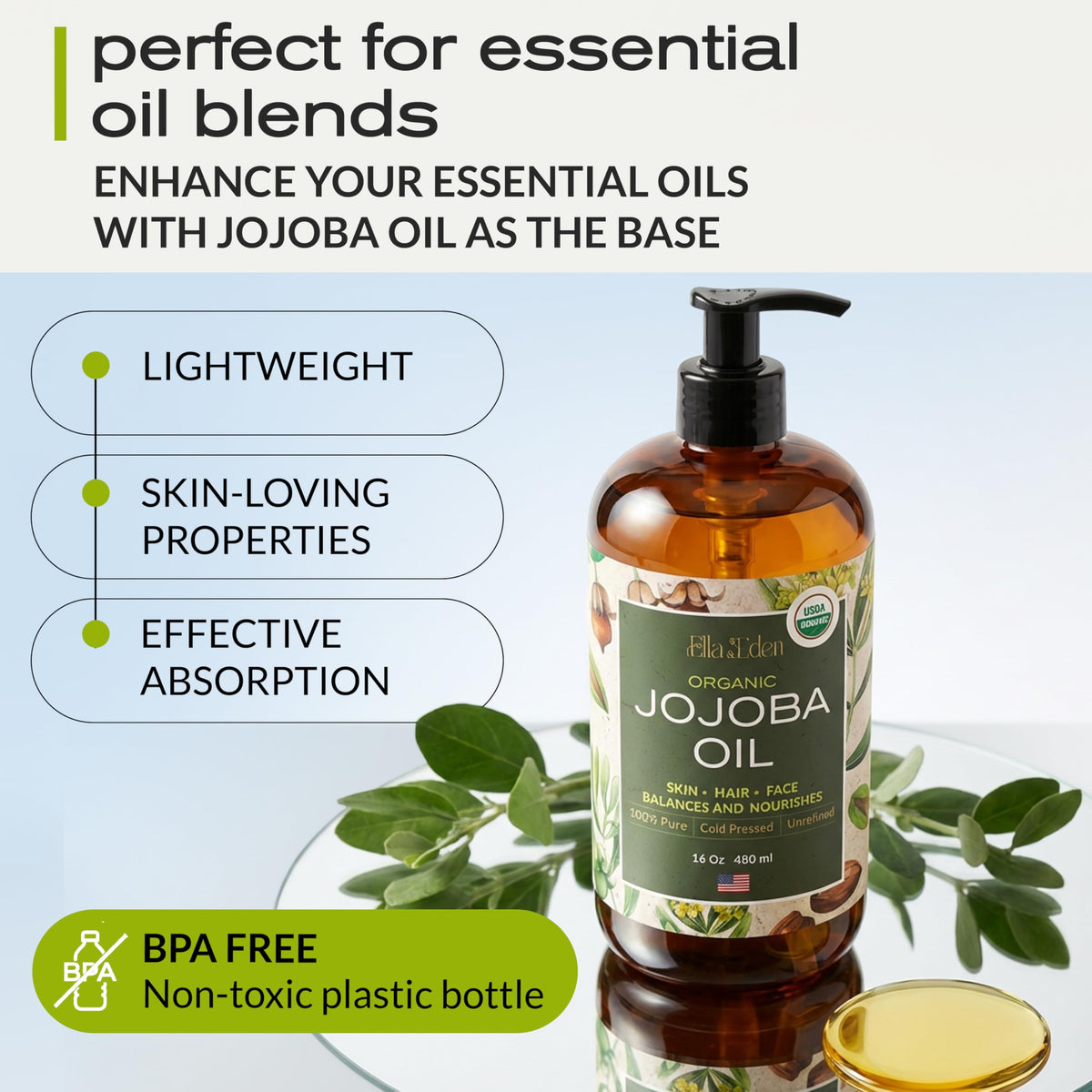 Ella & Eden jojoba oil on hair adds natural shine