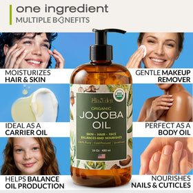 Pure jojoba oil close-up highlighting organic cold-pressed purity