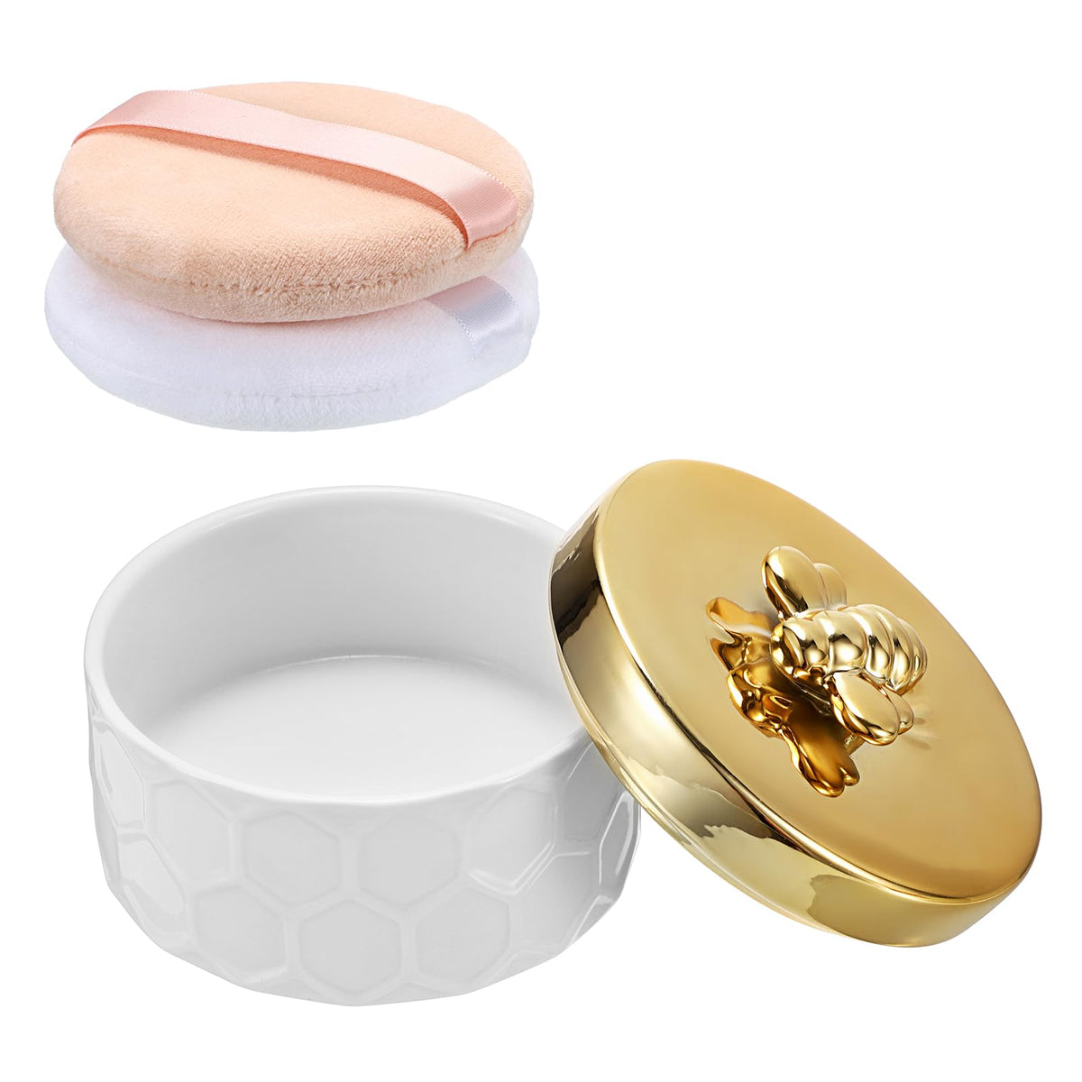 ELLDOO body powder container with golden bee lid for stylish, organized vanity storage