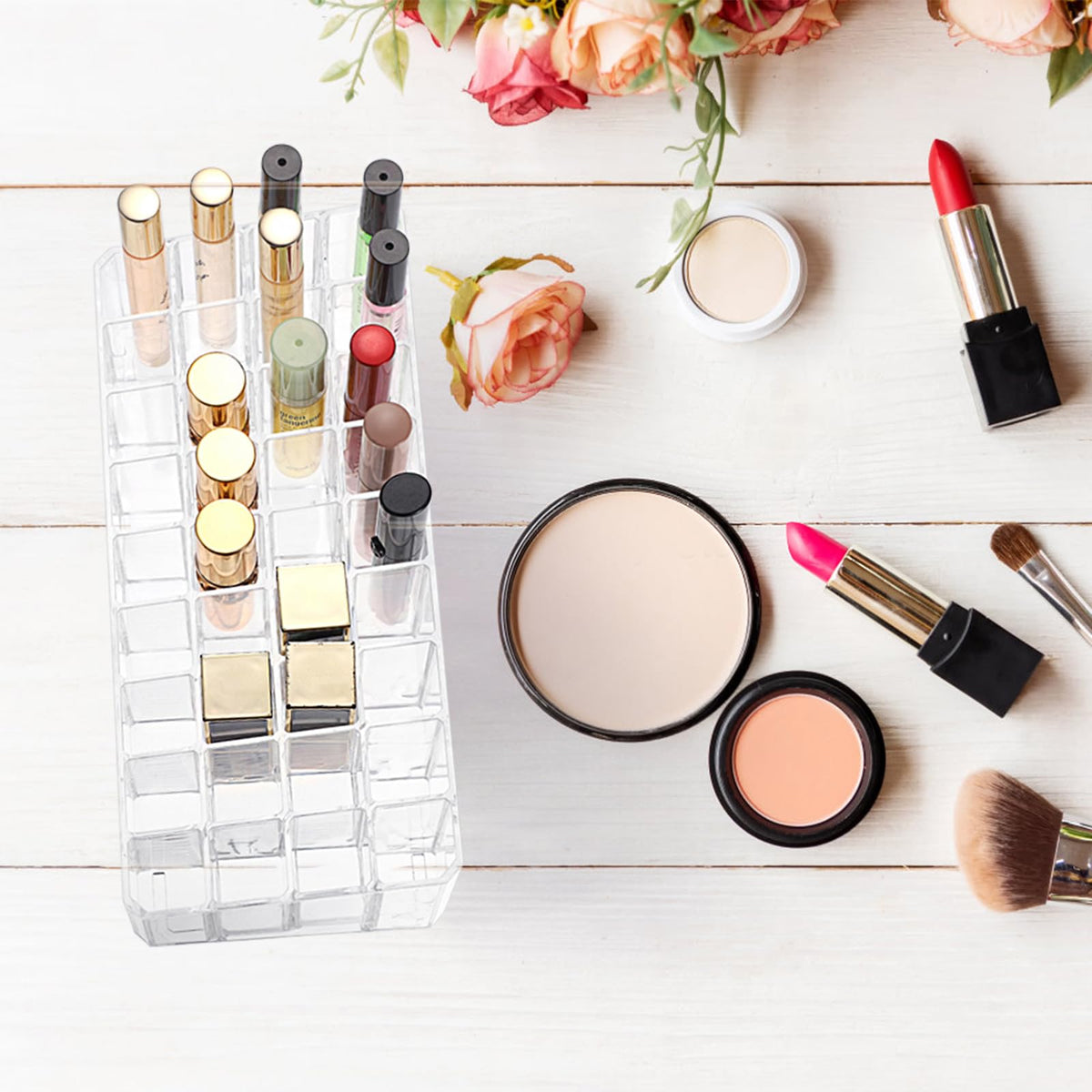 ELLDOO makeup brush and small bottle display for easy access