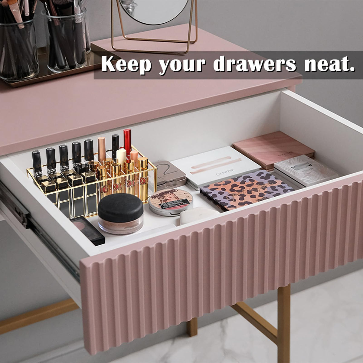 ELLDOO rollerball organizer offers 24 spaces for organized beauty bottles.