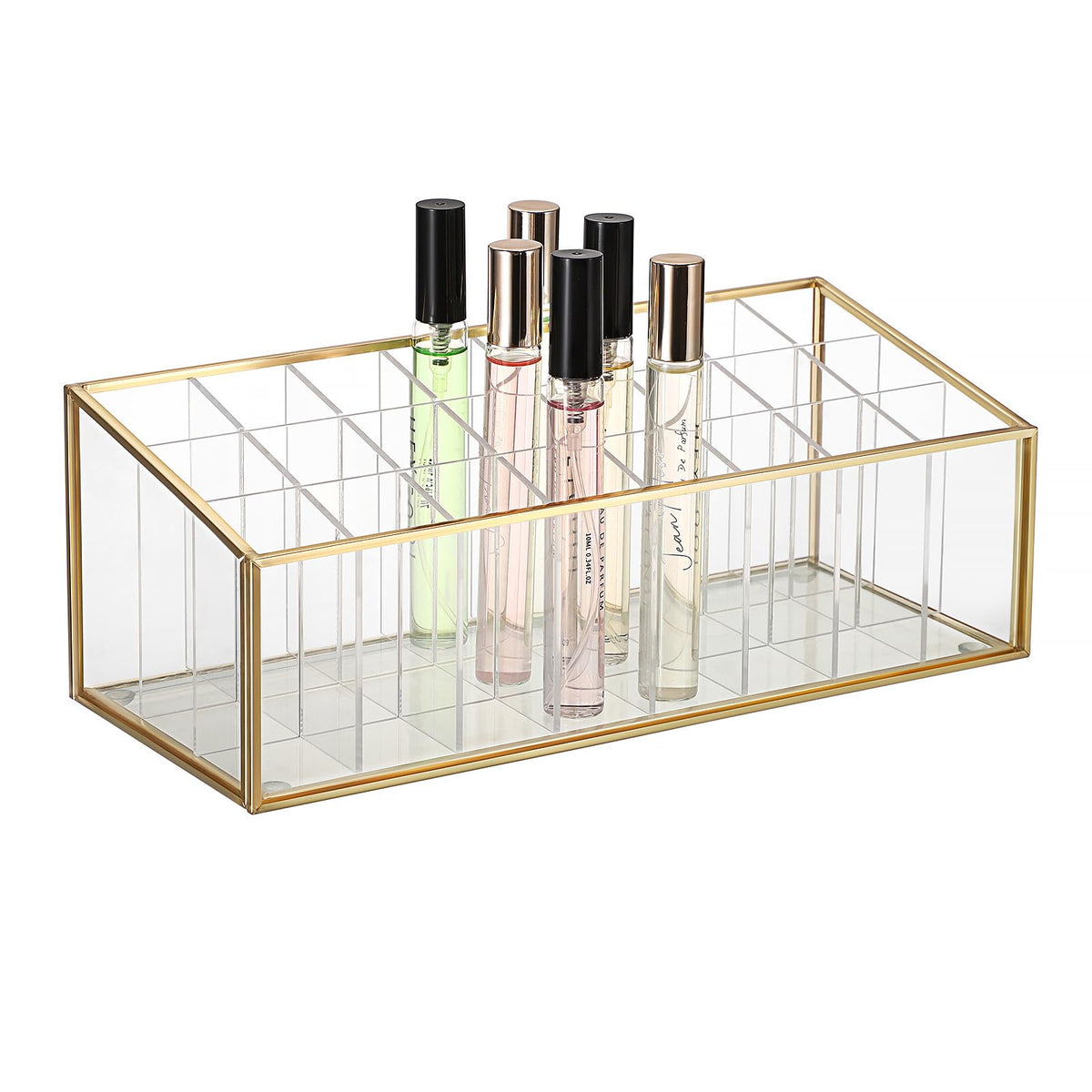 ELLDOO rollerball organizer with clear acrylic display and elegant gold frame.