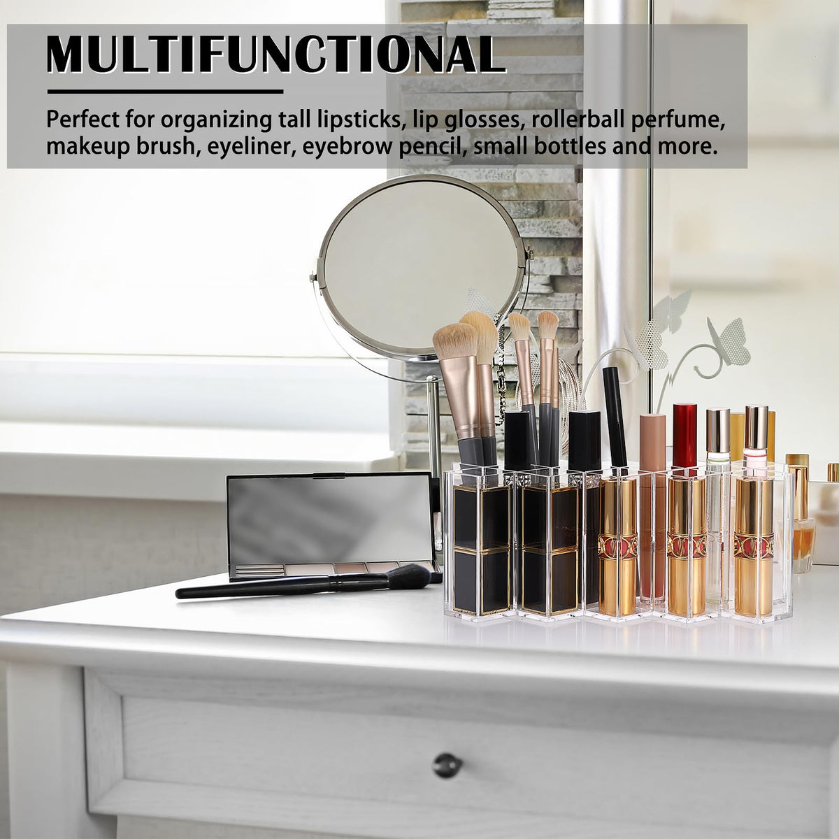 ELLDOO perfume organizer on a vanity complements any decor