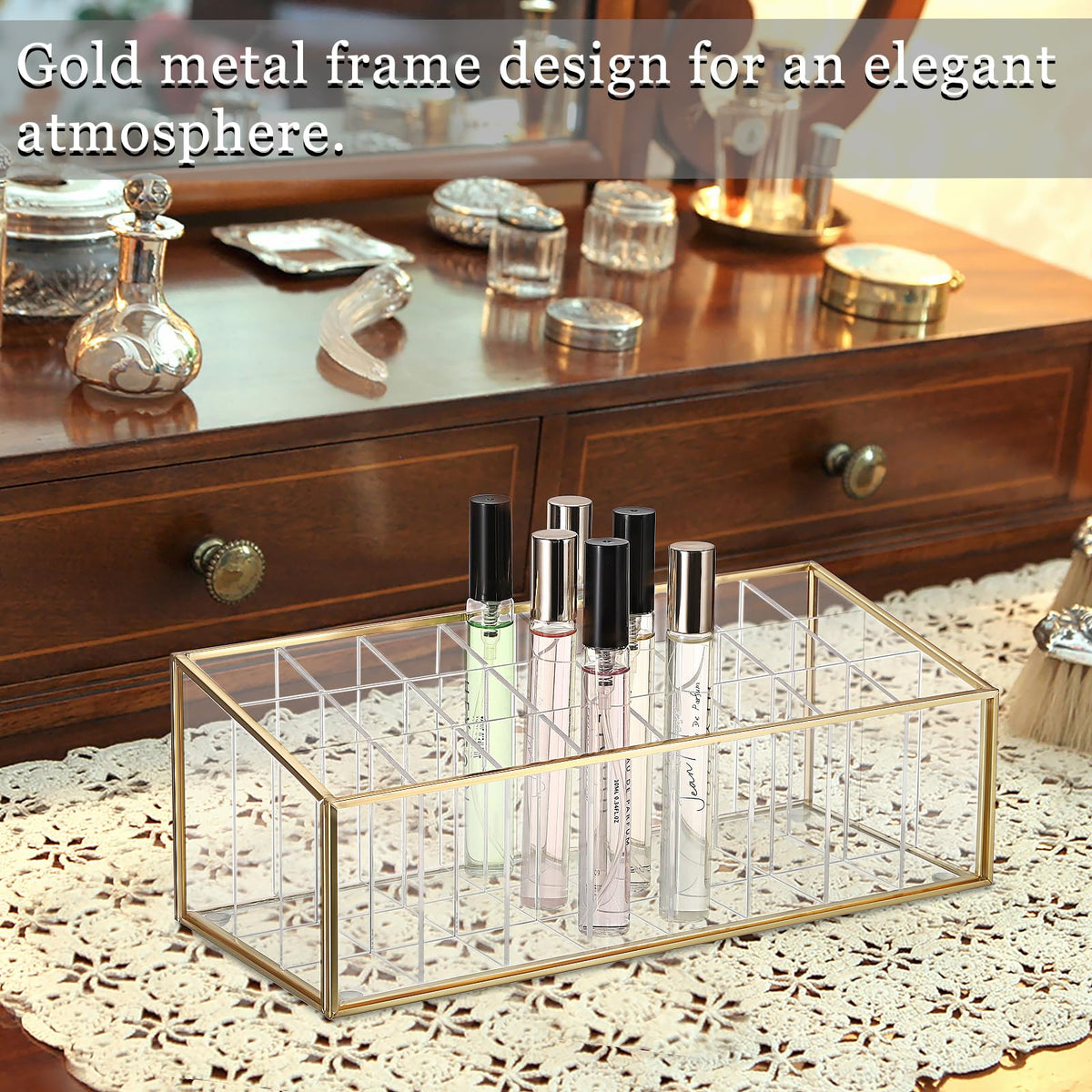 ELLDOO rollerball organizer on the dresser creates a neat vanity display.