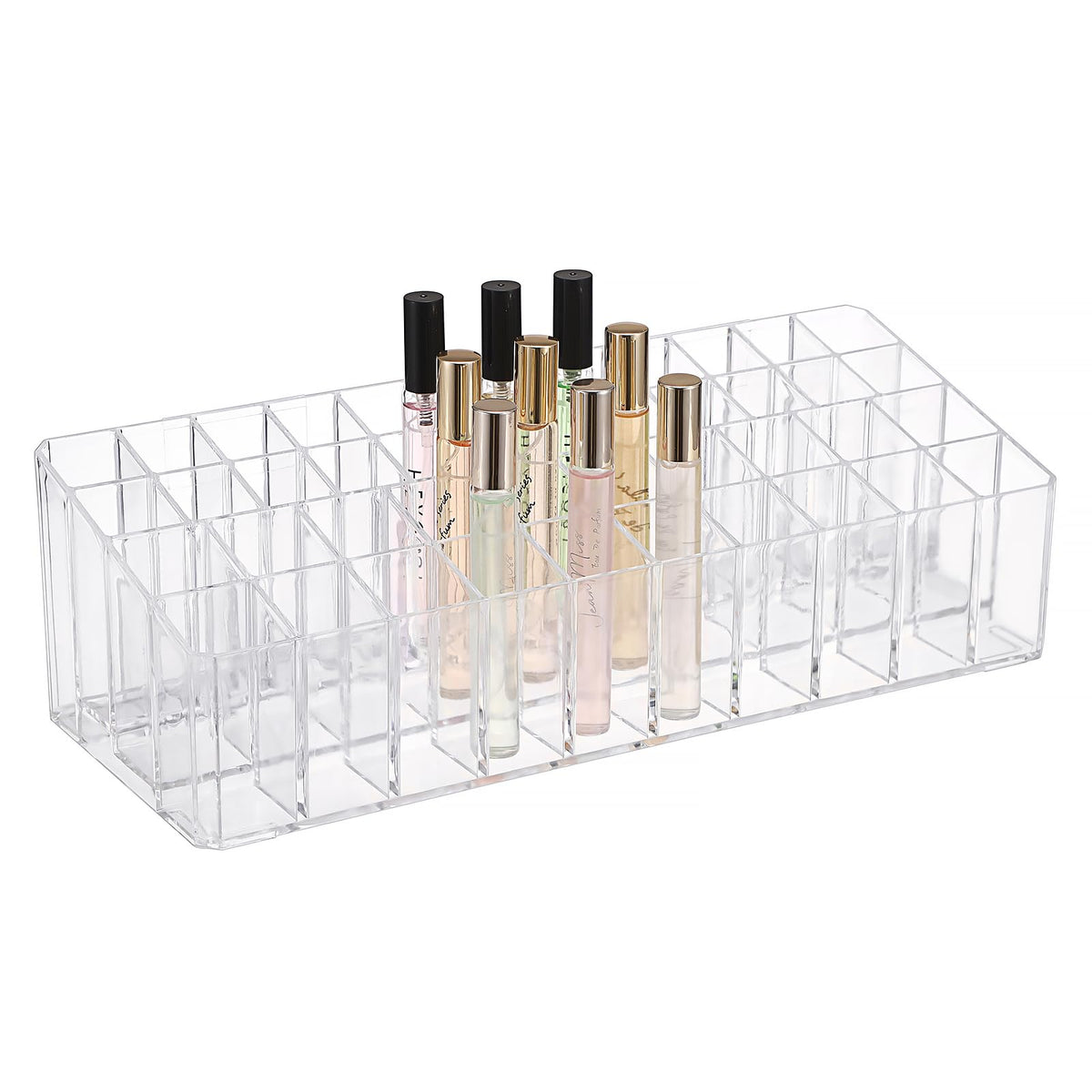 ELLDOO rollerball organizer front view with 44 slots for neat storage.