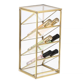 ELLDOO rollerball perfume organizer front view; compact clear glass display for a tidy vanity