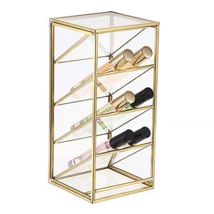 ELLDOO rollerball perfume organizer front view; compact clear glass display for a tidy vanity