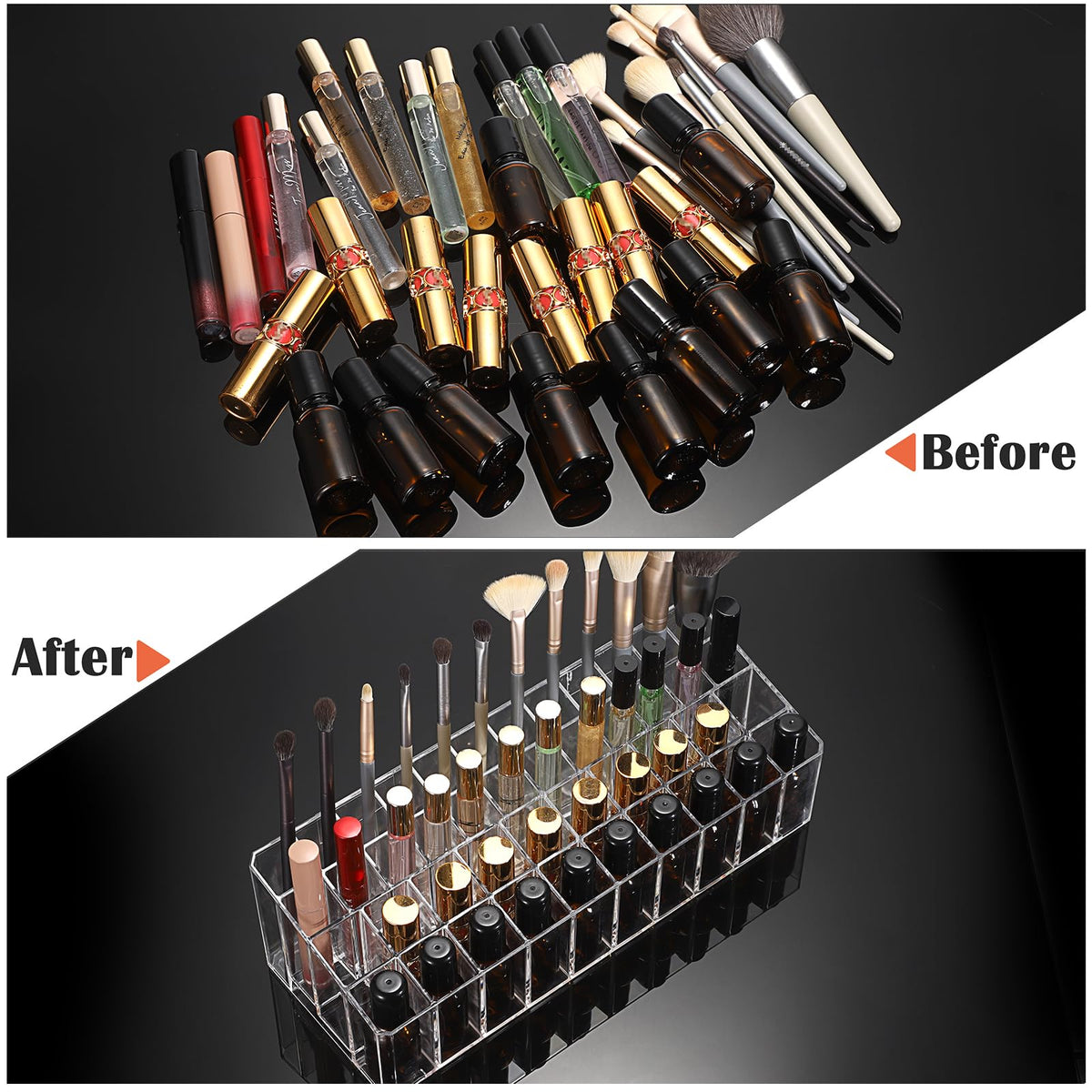 ELLDOO makeup brushes and small bottles neatly organized.