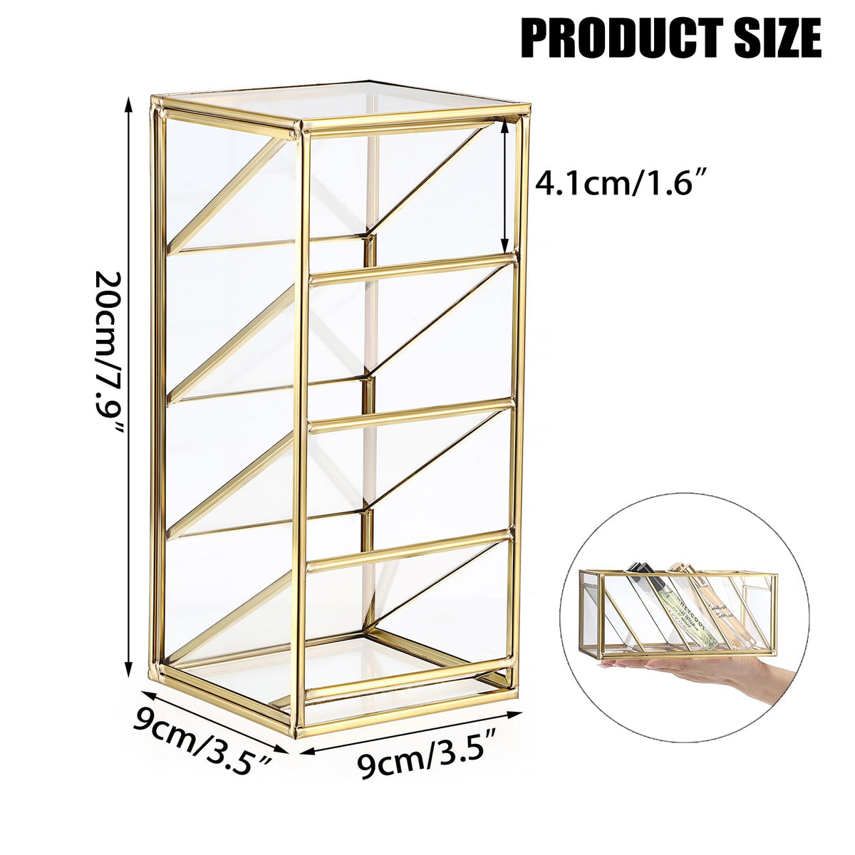 ELLDOO rollerball perfume organizer side view; space-saving design for small desks