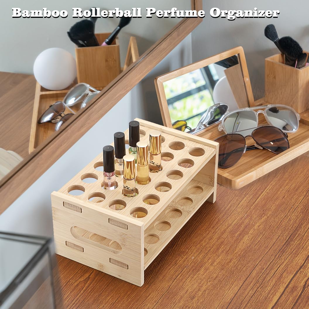 ELLDOO lip gloss and lipstick organizer in bamboo
