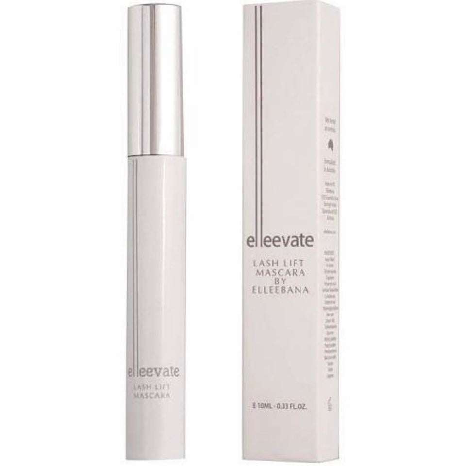 Elleebana ElleEvate lash lift mascara packaging closeup highlighting premium formula