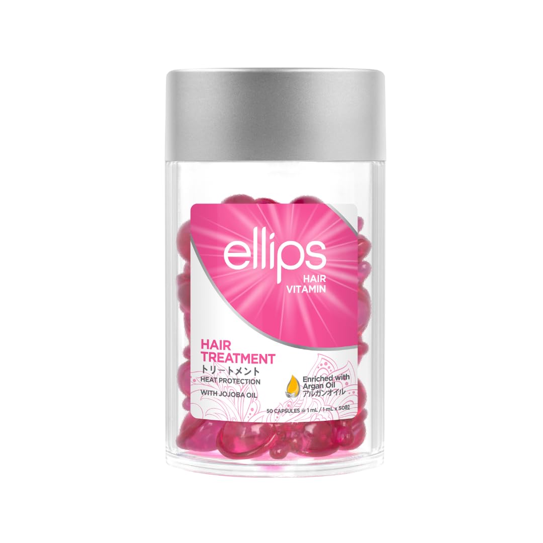 Ellips Hair Oil capsules bottle close-up showing lightweight shine.