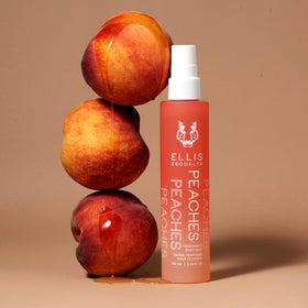 Ellis Brooklyn PEACHES fragrance mist packaging, premium USA-made vegan fragrance experience.