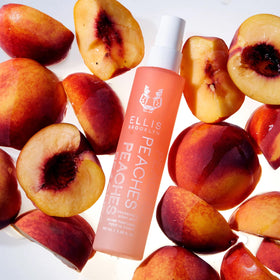 Ellis Brooklyn PEACHES fragrance mist rosebud close-up, peach and rose notes shining through.
