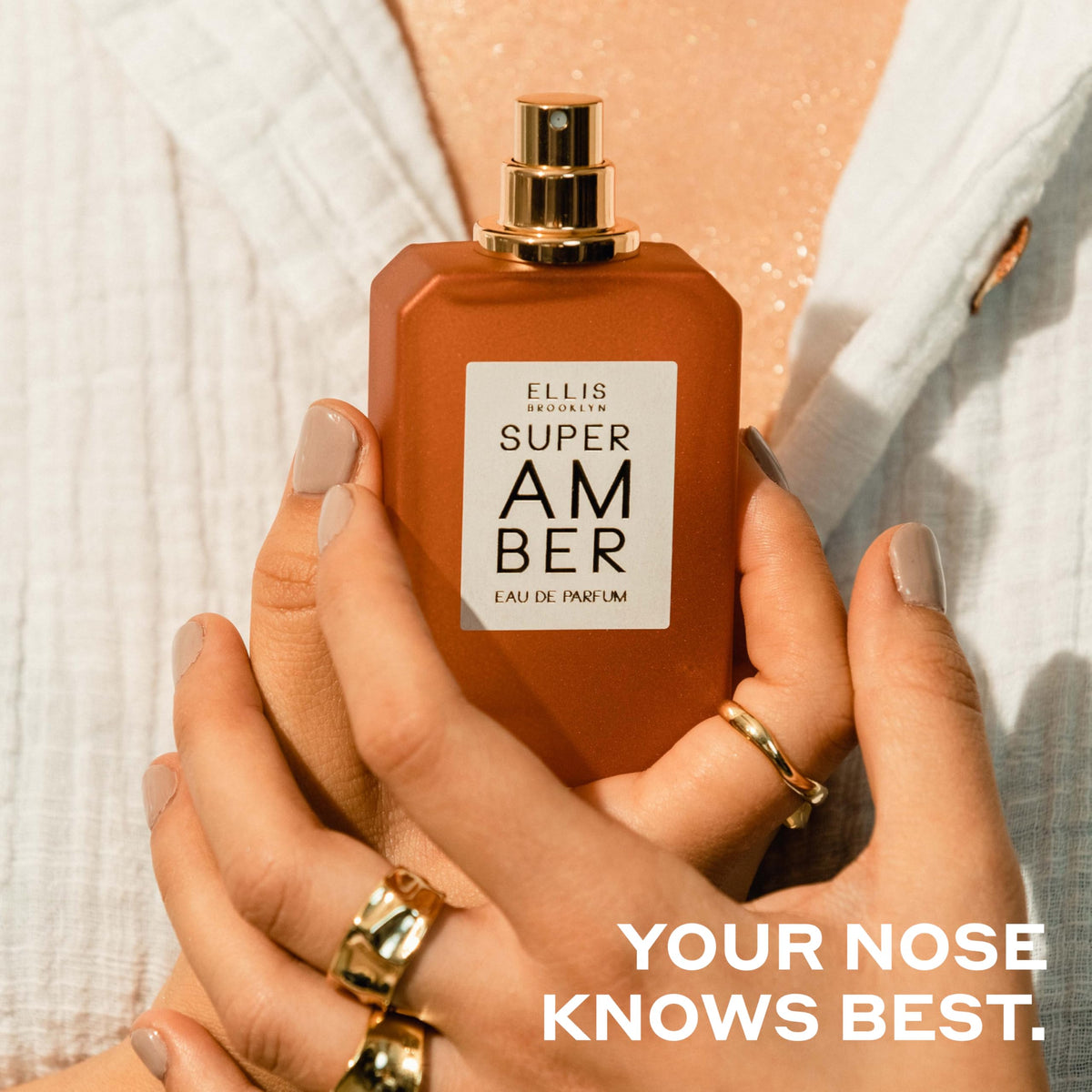 Ellis Brooklyn Super Amber cedarwood note emphasized, vegan formula