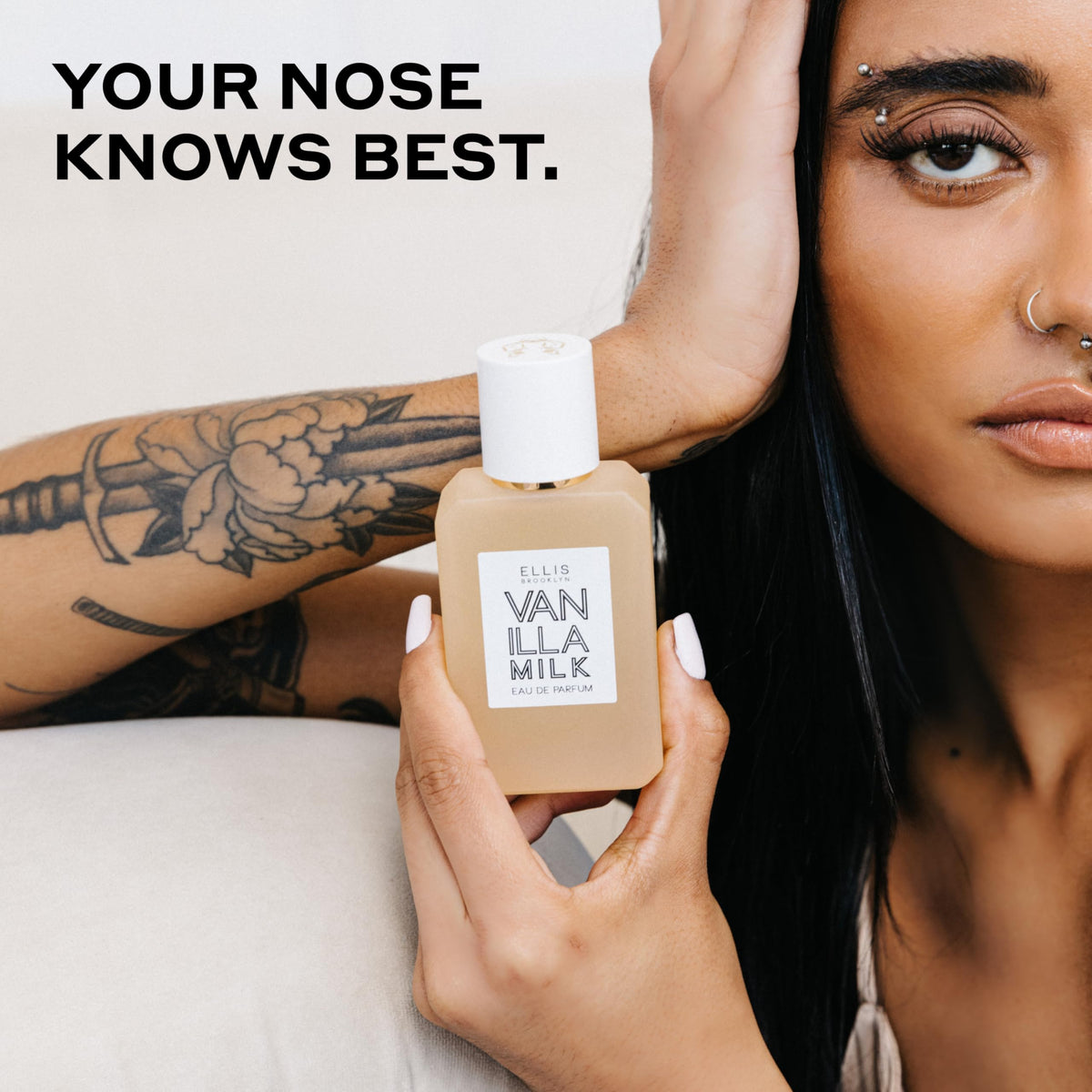 Swatch on skin showing creamy Vanilla Milk texture and warmth.