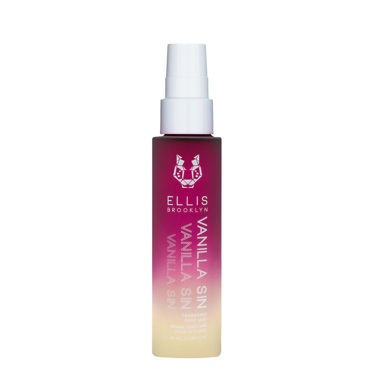 Ellis Brooklyn VANILLA SIN fragrance mist bottle, close-up for everyday gourmand scent.
