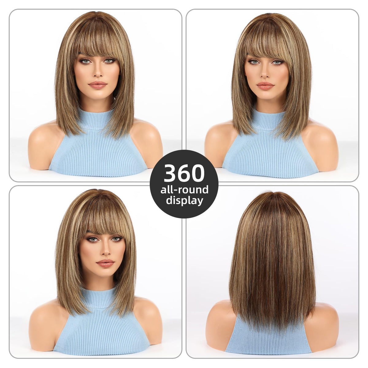 ELLORS bob wig with bangs close-up highlights soft texture and natural look.