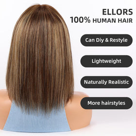 ELLORS human hair wig soft shine close-up shows healthy, vibrant hair.