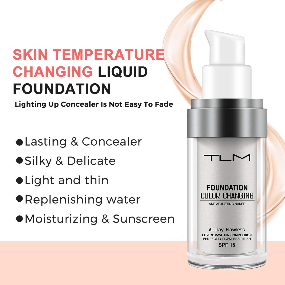 ELM Game Foundation image highlighting SPF 50 protection and moisturizing finish.