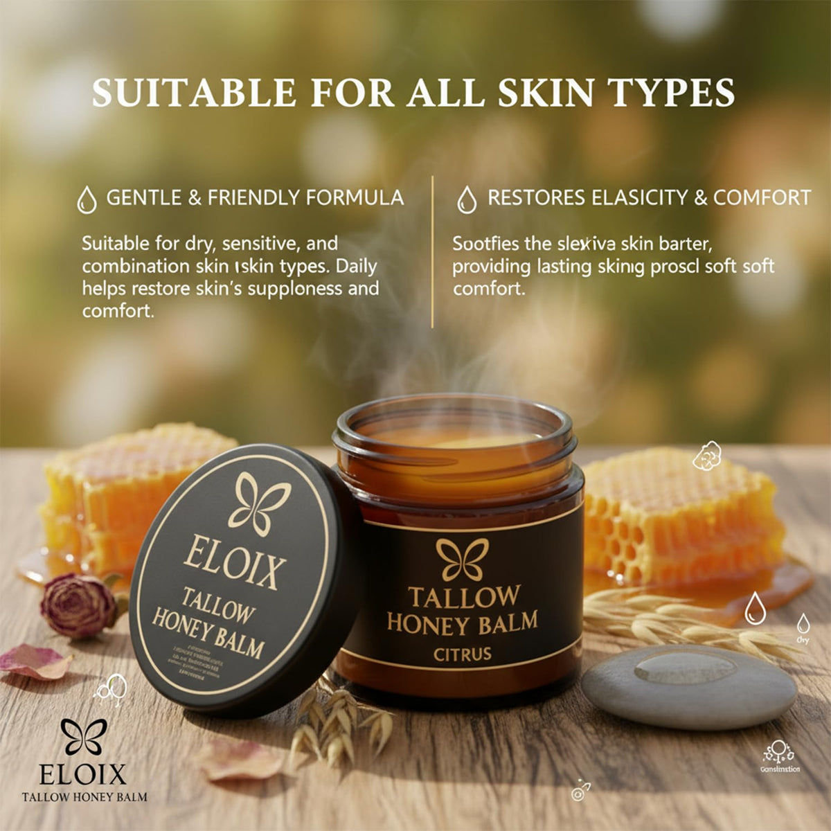 Eloix Tallow Honey Balm applied to the arm for gentle moisture
