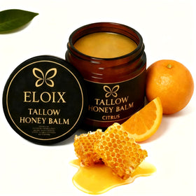 Eloix Tallow Honey Balm jar closeup showing creamy texture for deep hydration
