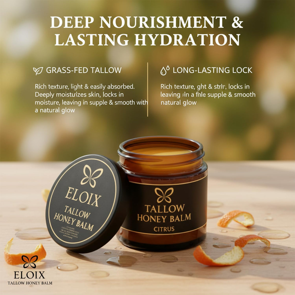 Eloix Tallow Honey Balm texture melting for easy, non greasy absorption
