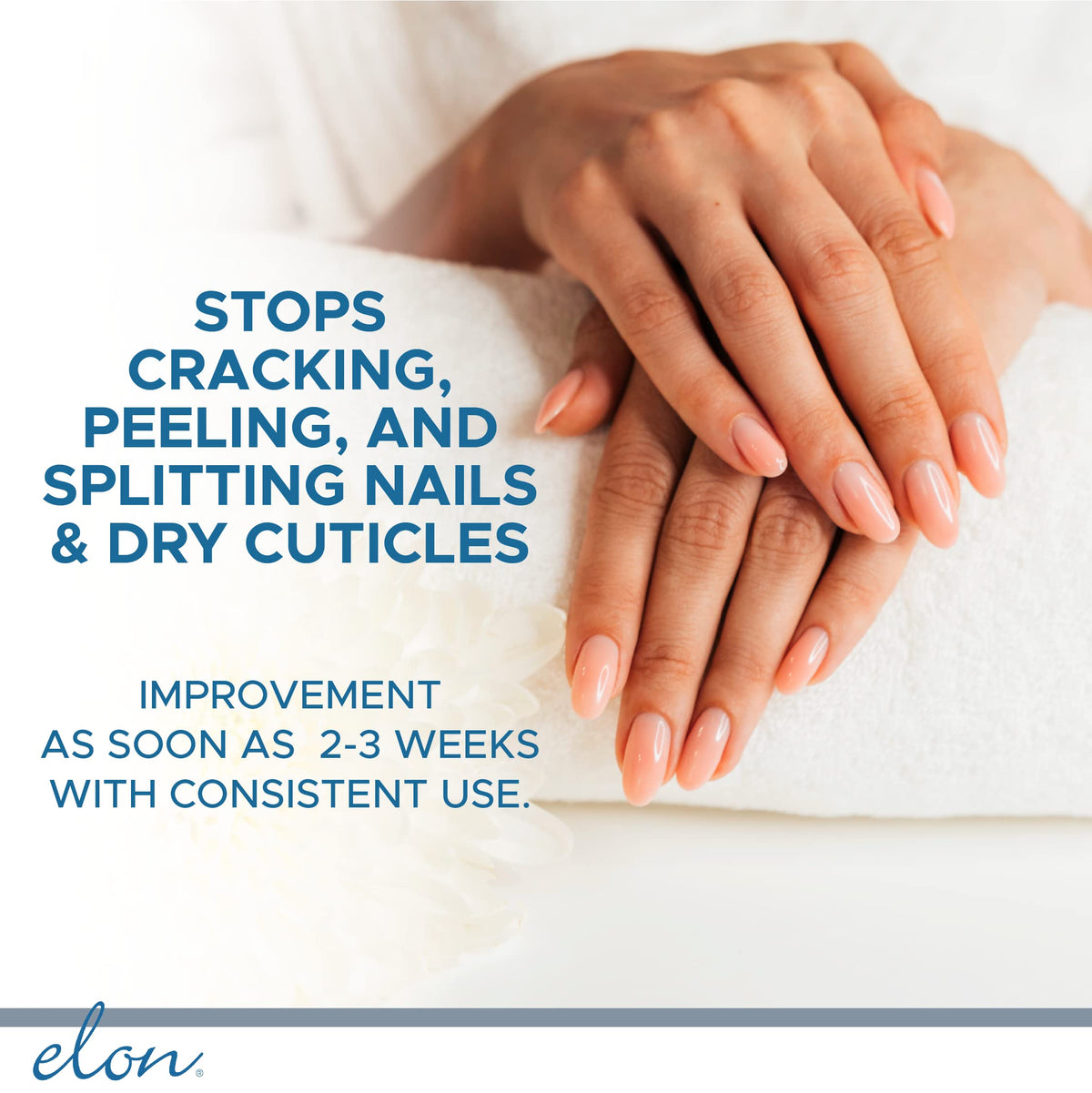 Cuticle care shot with Elon conditioner sealing moisture in fibers.