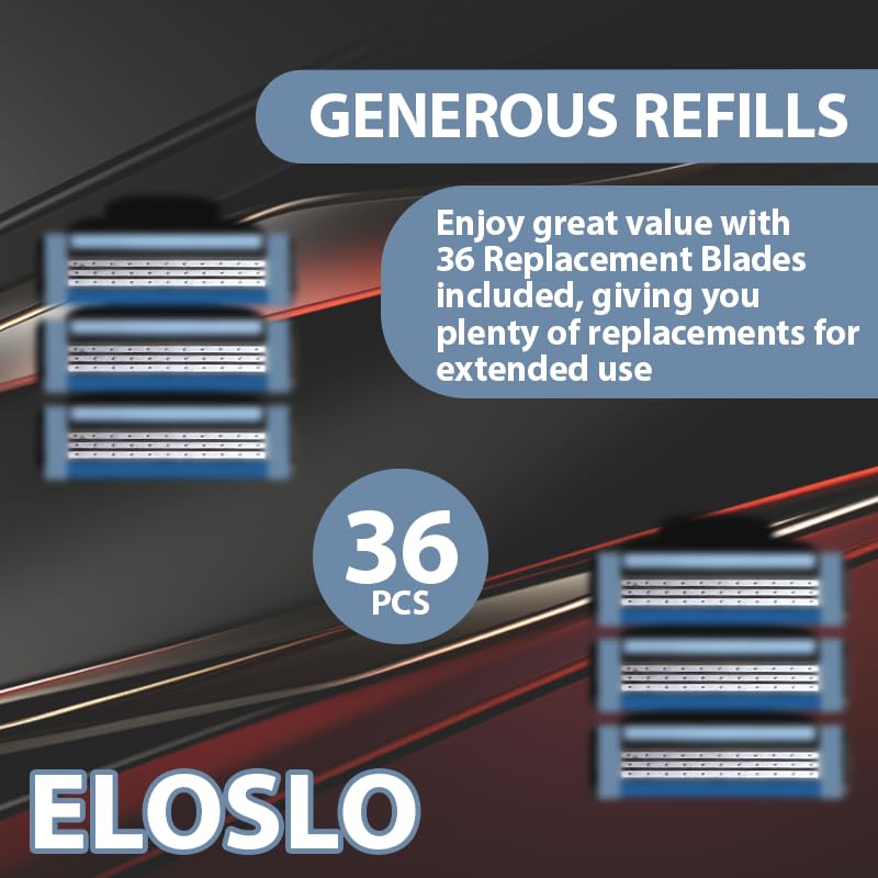 Eloslos blue GL-Mach 3 razor blades close-up with nano construction.