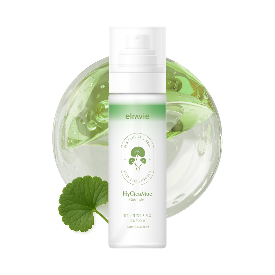 Elravie HyCicaMue Green Face Mist bottle for instant cooling and hydration